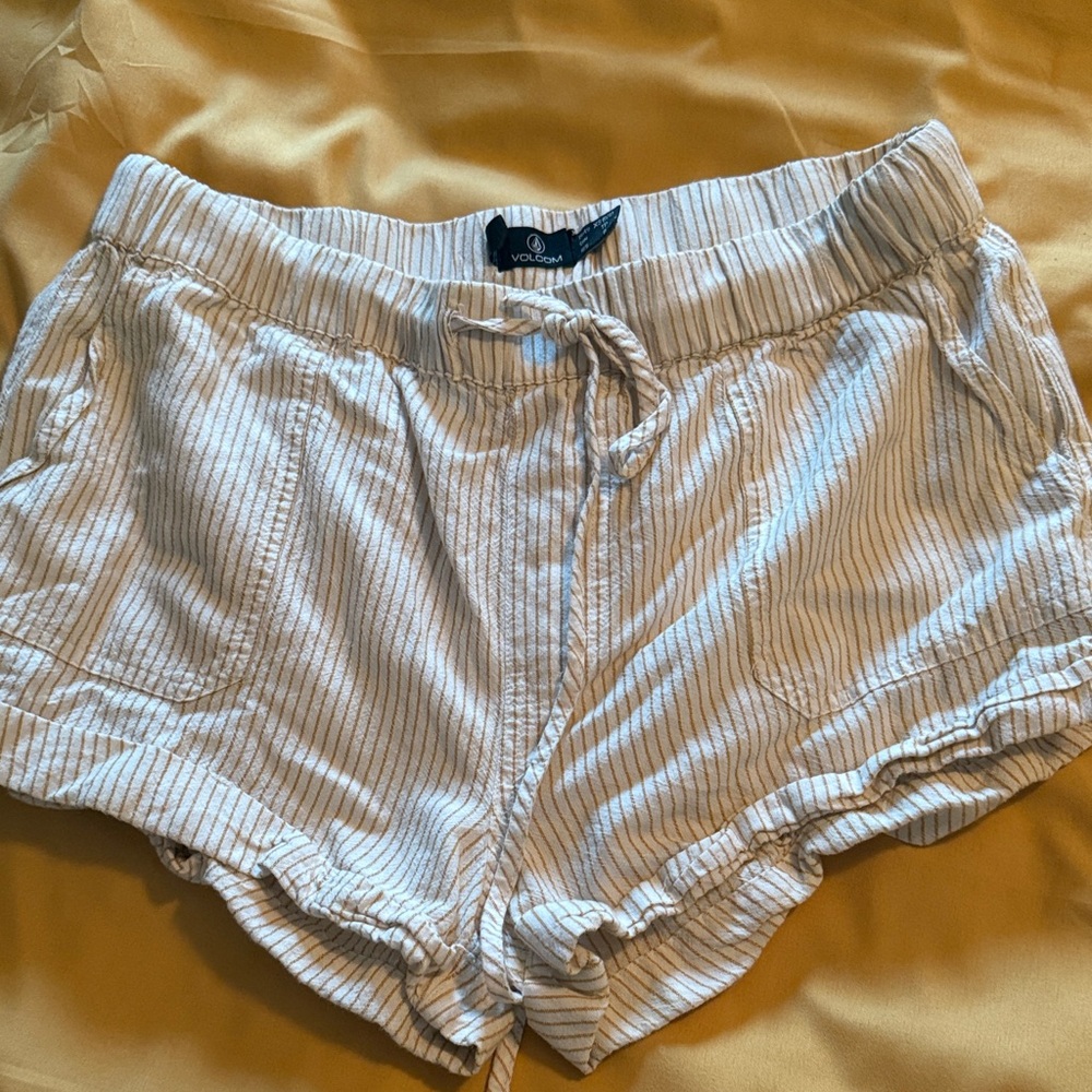 Volcom cream and orange striped shorts XS